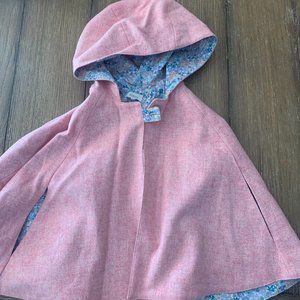 Preppy Girls Hooded Cape, pink size 2/3 with floral inside, Kokka